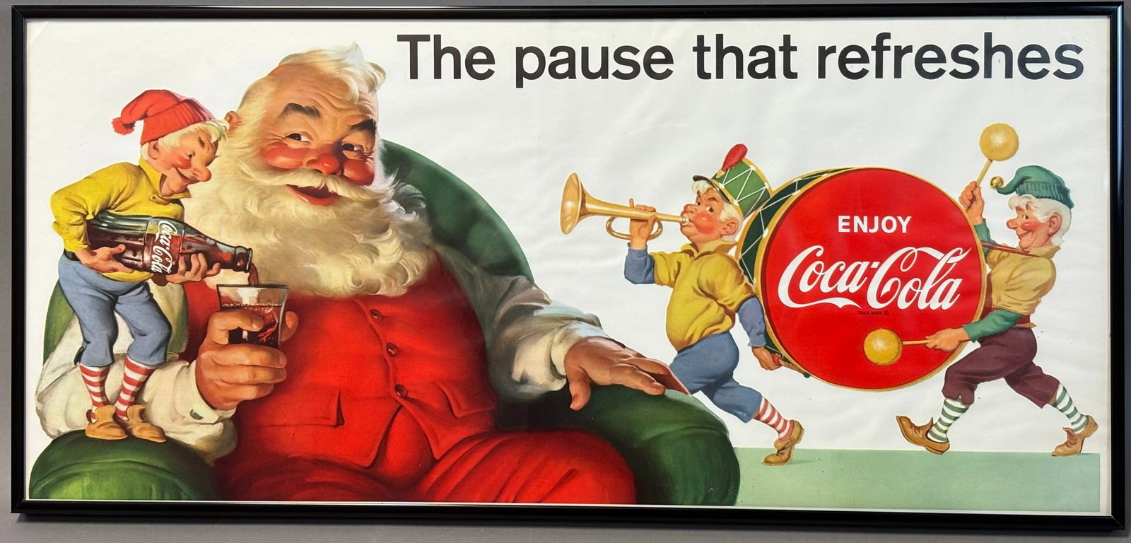 The Pause That Refreshes 24"x11" Original Framed Paper Coca Cola Poster Sign: See all photos