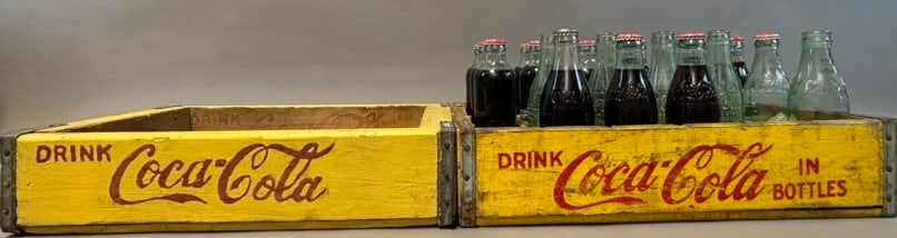 Pair Original Coca Cola Wooden Bottle Advertising Shipping Crates w/ Bottles: See all photos