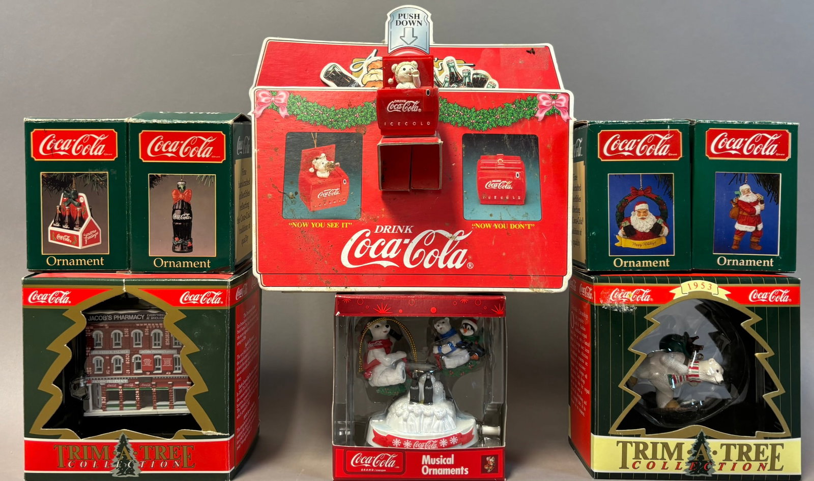 Lot 8 Coca Cola Original Trim A Tree Christmas Ornaments & Store Display (1 of 8)