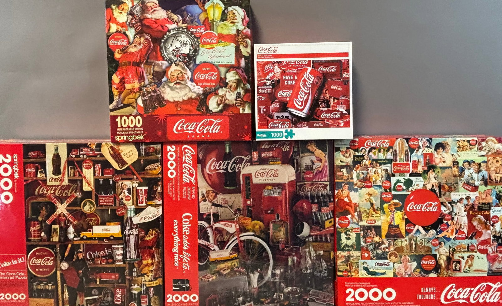 Lot 5 1000 & 2000 Piece Coca Cola Brand Advertising Puzzles NOS Sealed: See all photos