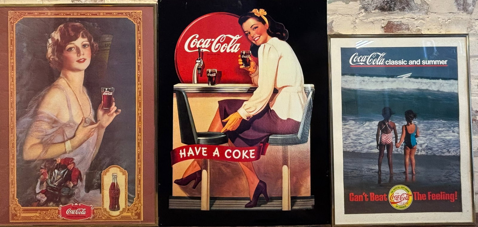 Lot 3 Original Coca Cola Advertising Framed 70s-80s Signs: See all photos