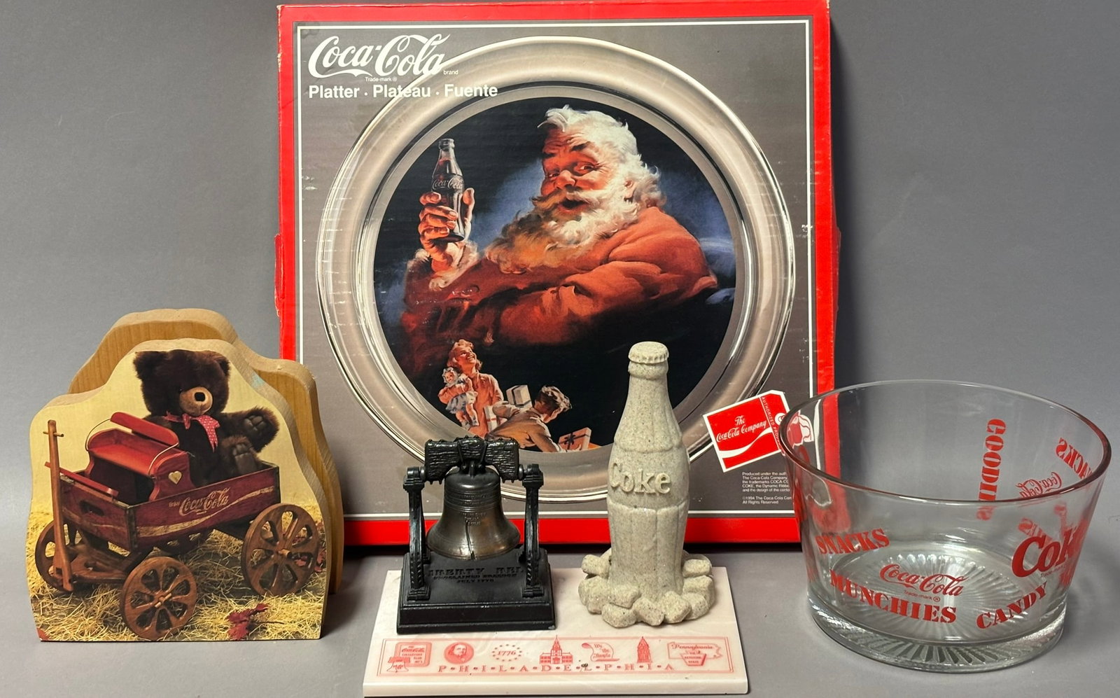 Lot 5 Coca Cola Advertising Items Candy Dish Bell Paper Weight Plate & More: See all photos