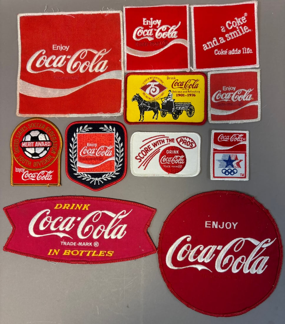 9 Piece Vintage 60s 70s 80s Coca Cola Sew On Advertising Cloth Patches: See all photos