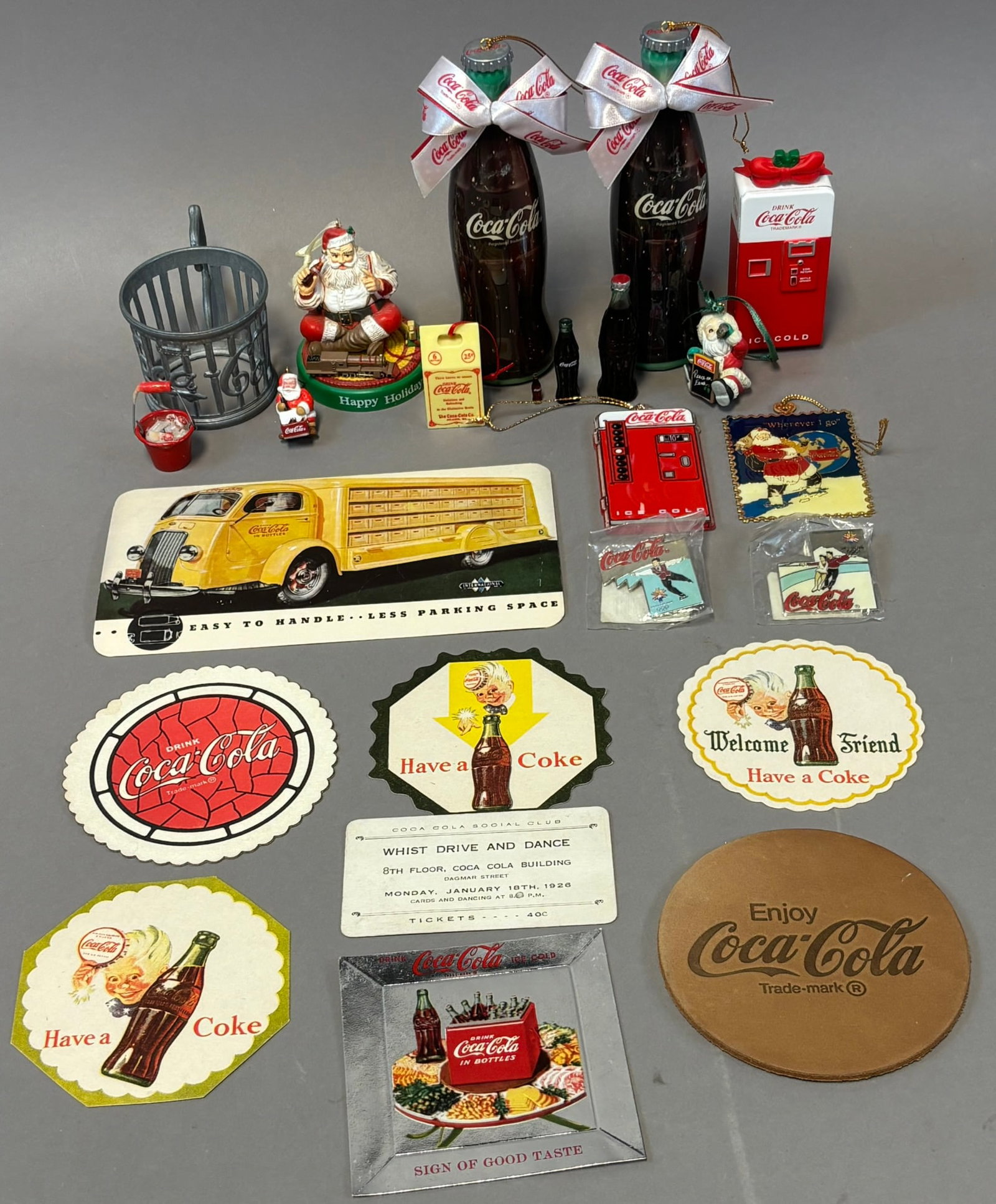 24 Piece Lot Original Coca Cola Advertising Coasters Ornaments Pinbacks & More: See all photos