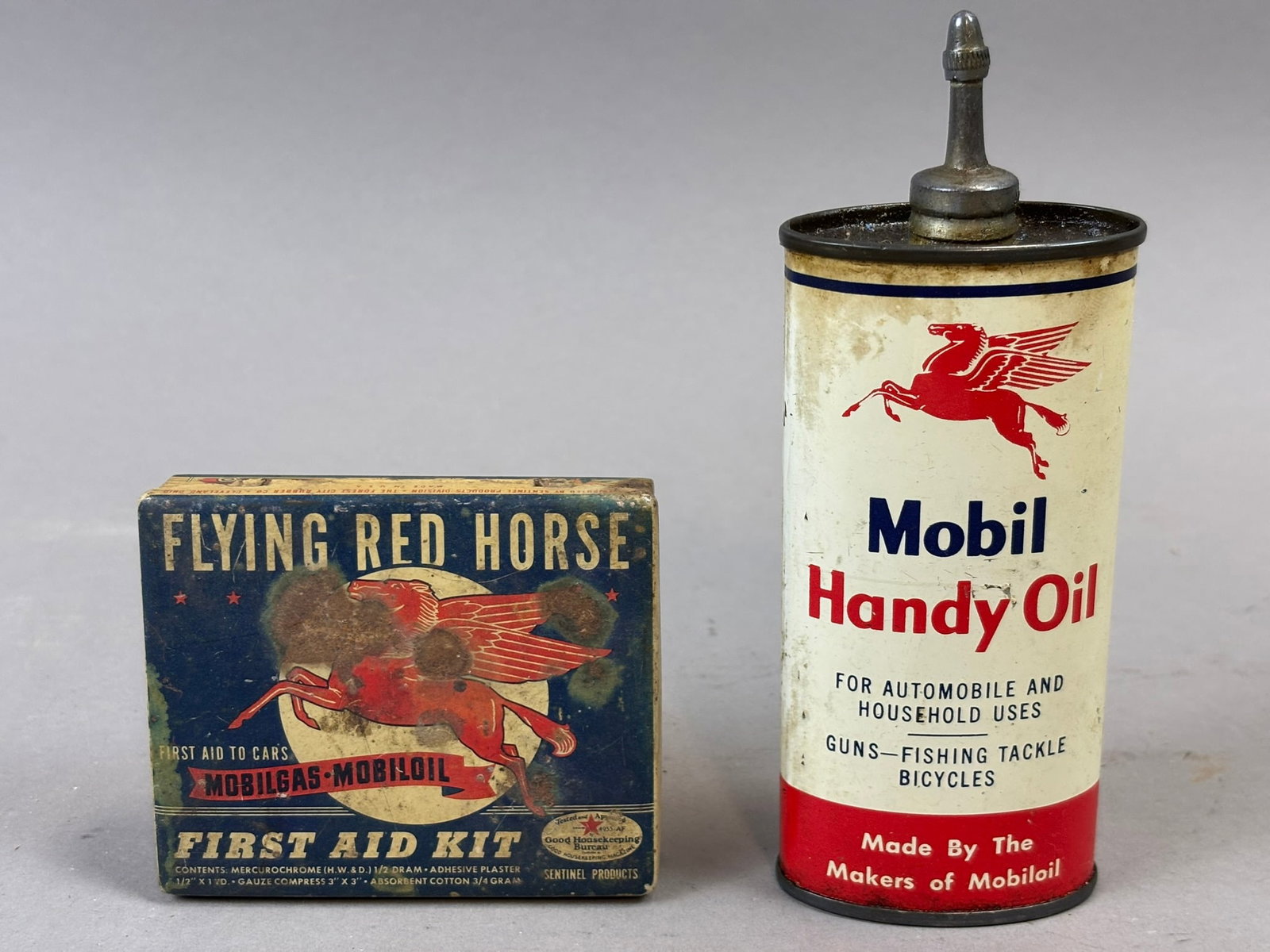 Pair Mobil Oil Lead Top Handy Oil Oiler & Flying Red Horse First Aid Kit (1 of 15)