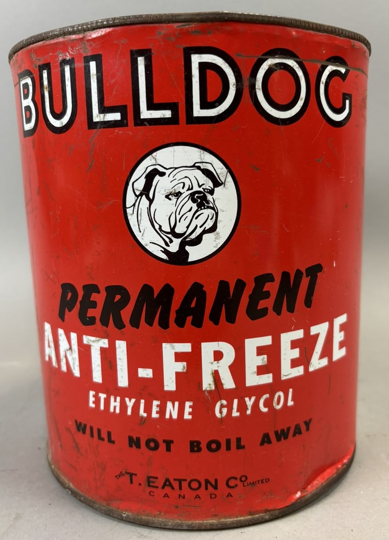 Bulldog Permanent Anti Freeze 1 Gallon Advertising Can by T. Eaton Co Canada: Missing lid - see all photos