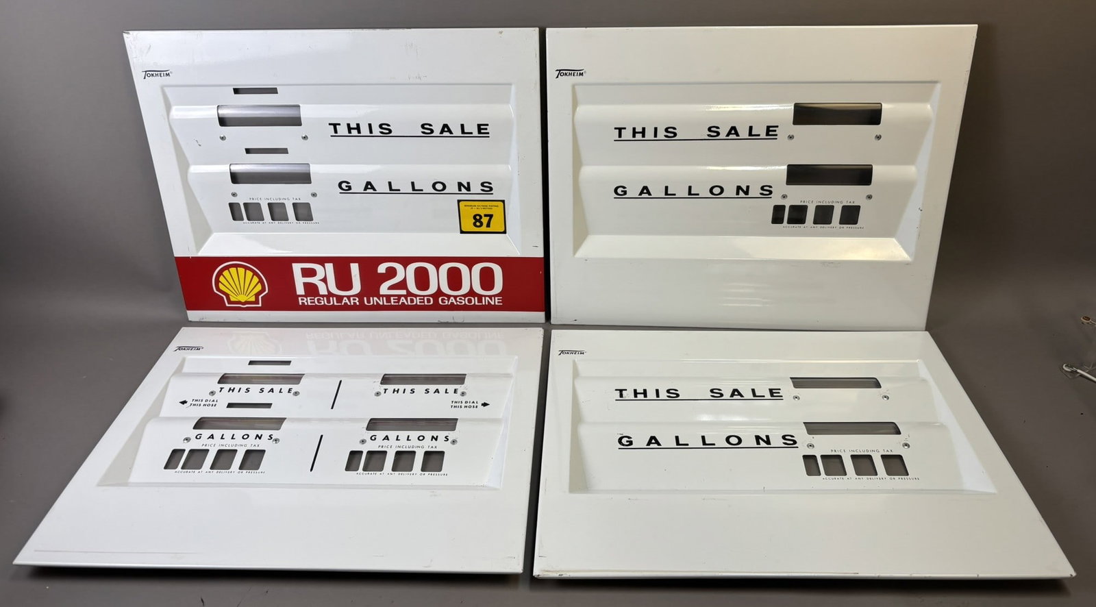Lot 4 Original Shell RU 2000 Tokheim Porcelain Gas Pump Face Plates (1 of 11)