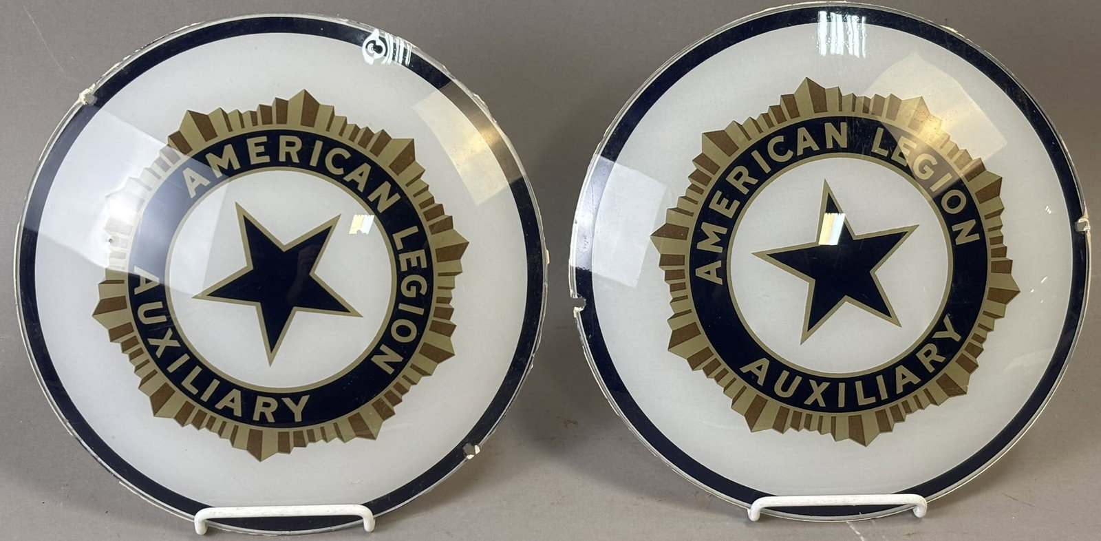 Pair American Legion 1940s 50s Auxiliary 9" Glass Face Advertising Lens: See all photos