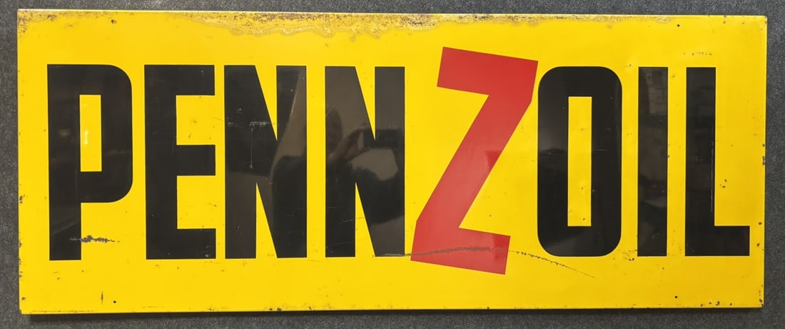 Pennzoil "Z" 1960s Single Sided Tin SST Metal Advertising Gas Station Sign: 58.25" x 23.25"