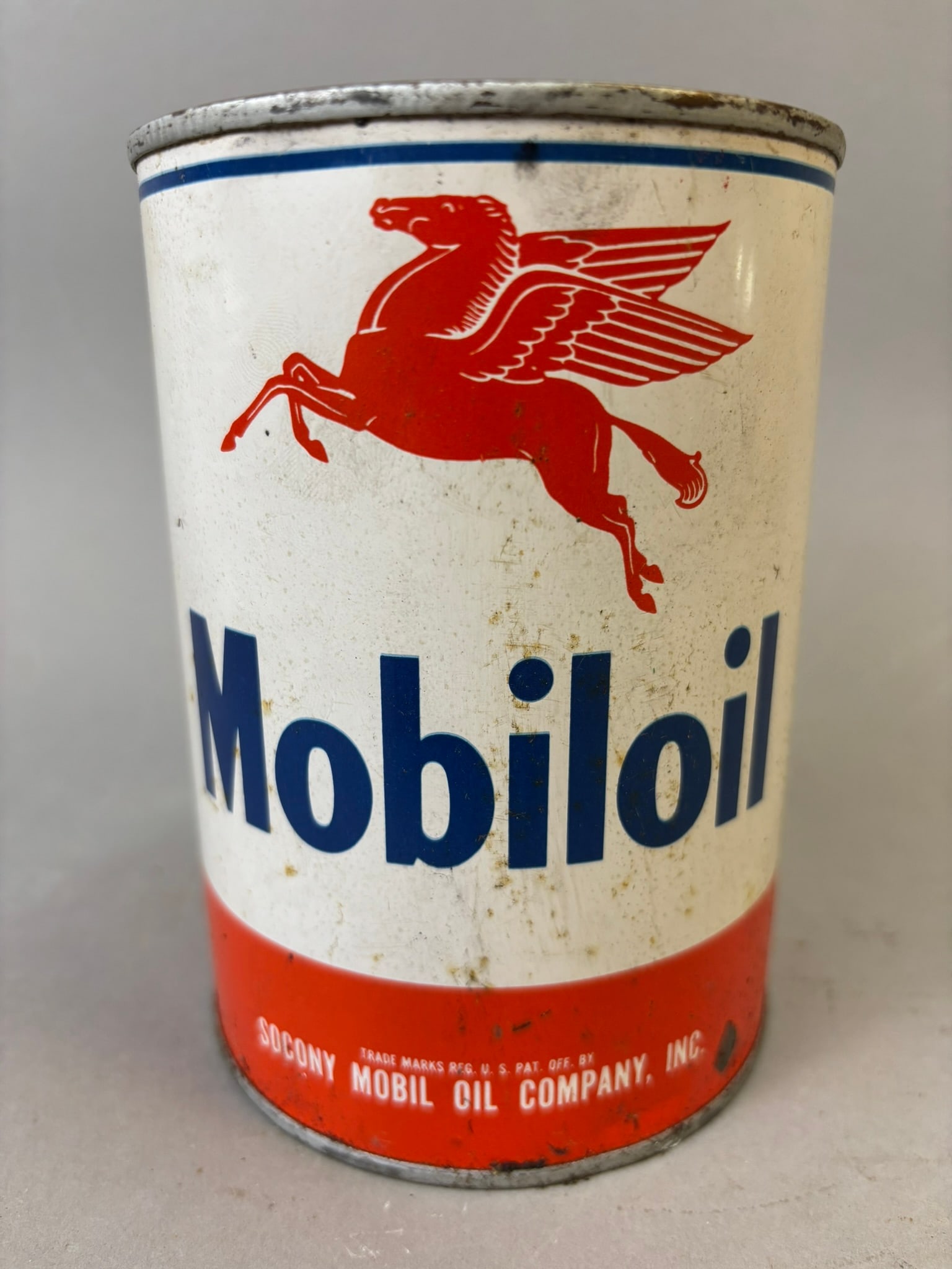 Mobiloil Outboard Socony Mobil Oil Co Full Metal Advertising Quart Can: FULL - see all photos