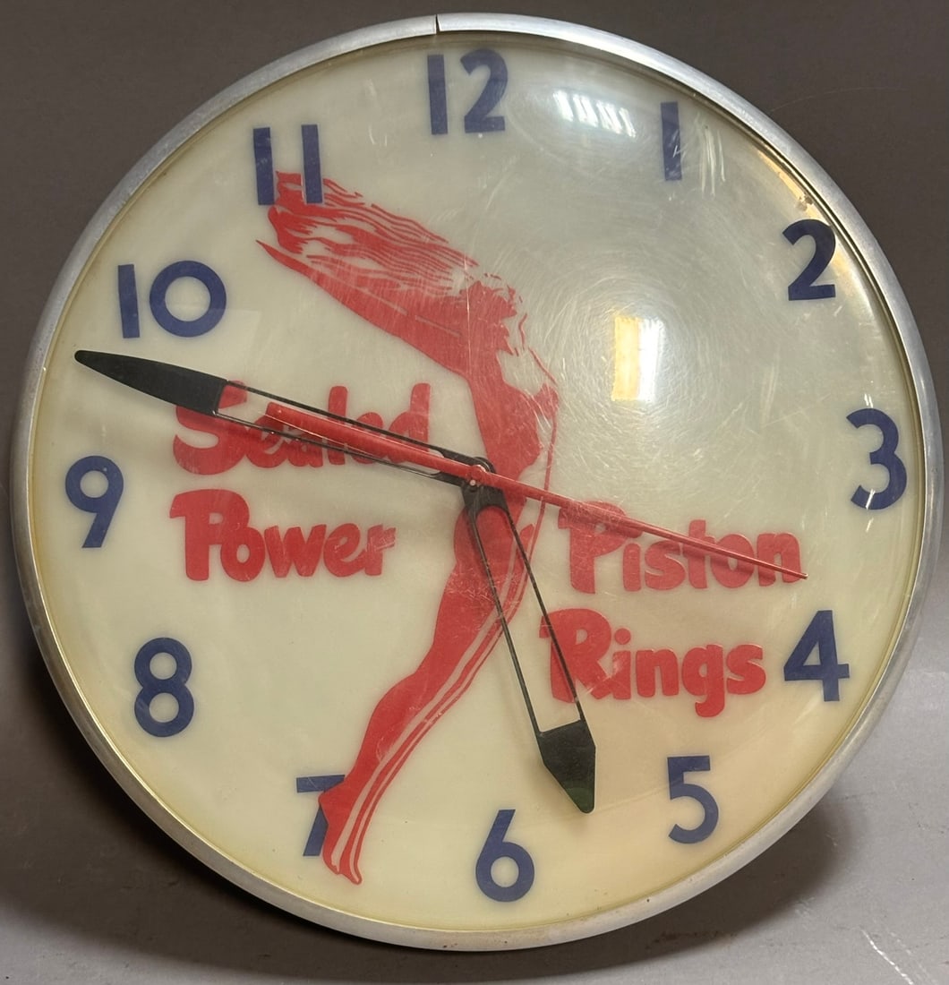 Sealed Power Piston Rings 15" Original Lighted Ohio Advertising Display Clock: Original plastic face - see all photos - works great