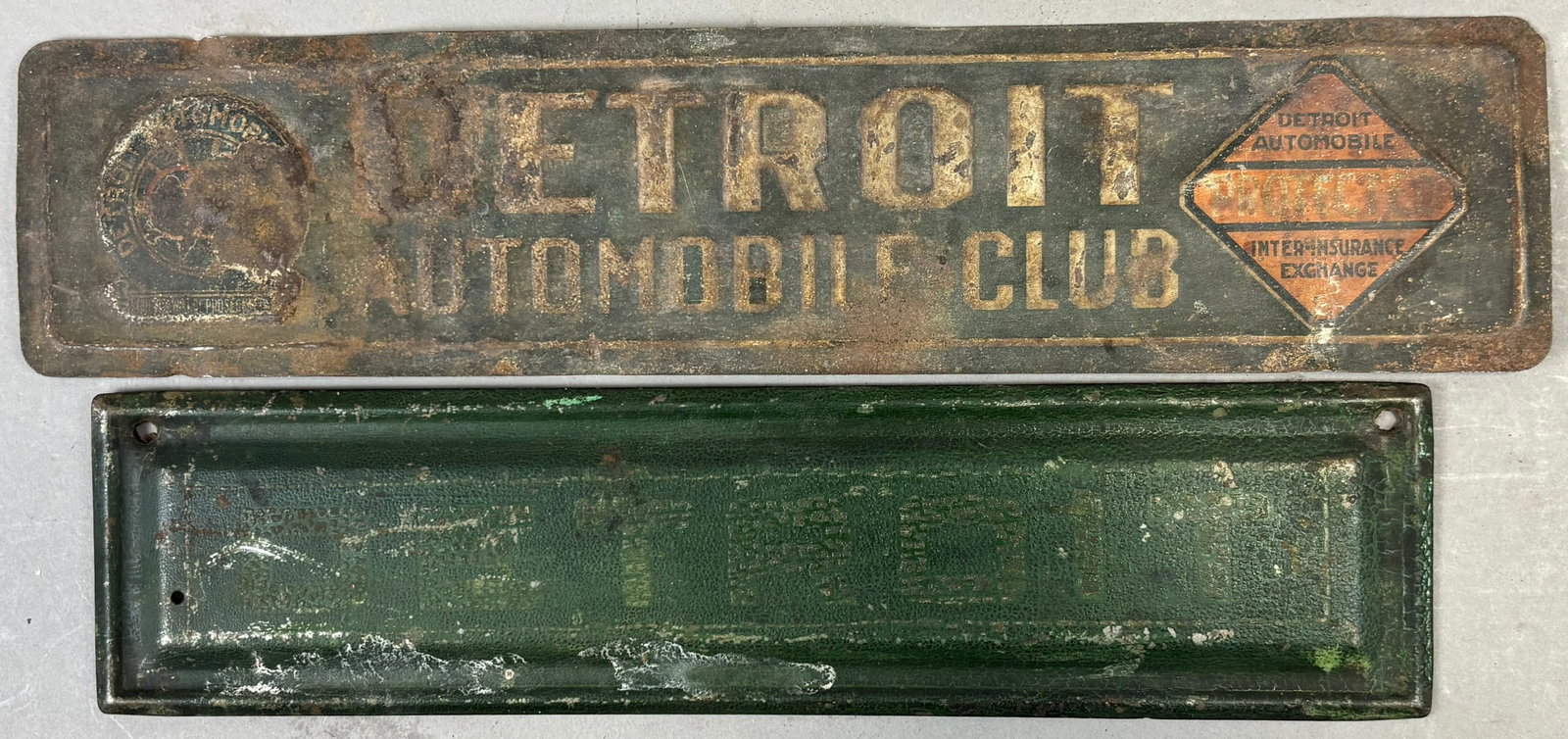 Detroit Automobile Club Embossed License Plate Topper Pair w/ Painted Detroit: See all photos