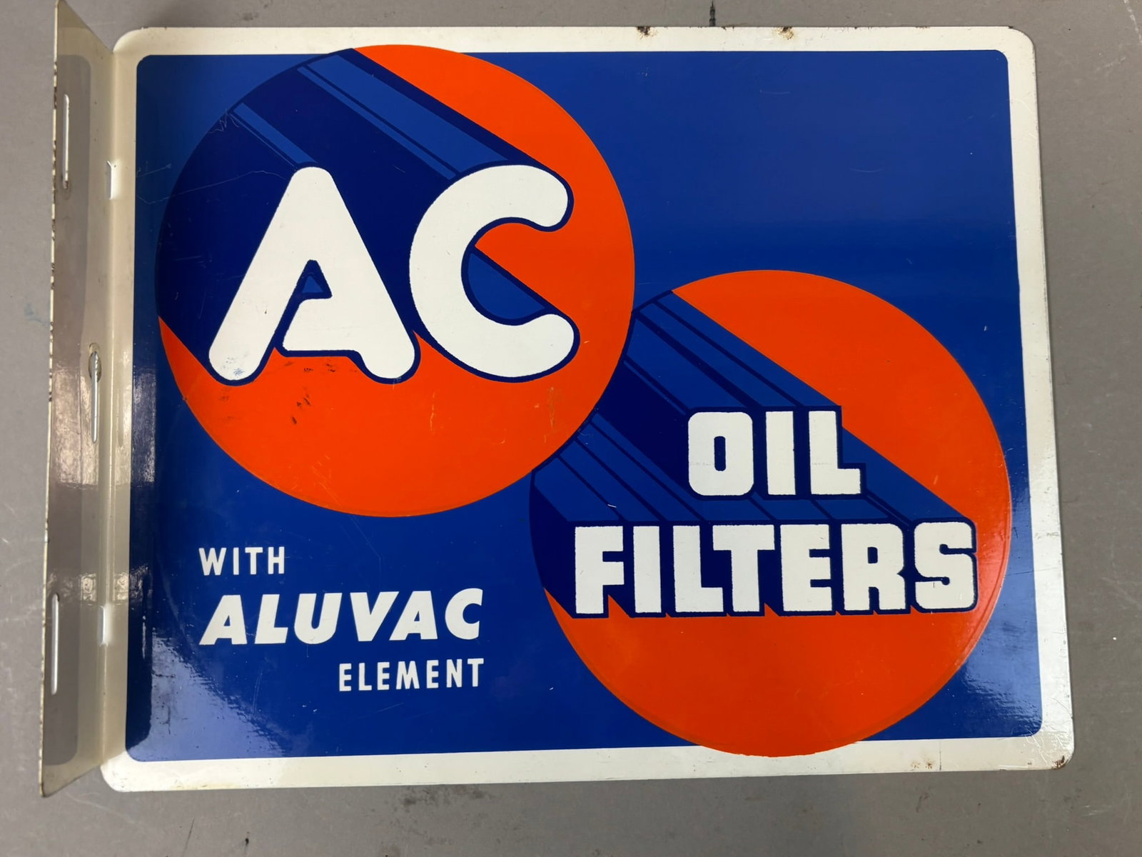 AC Oil Filters DST Painted Metal Advertising Flange Sign: Measures 14.75" wide