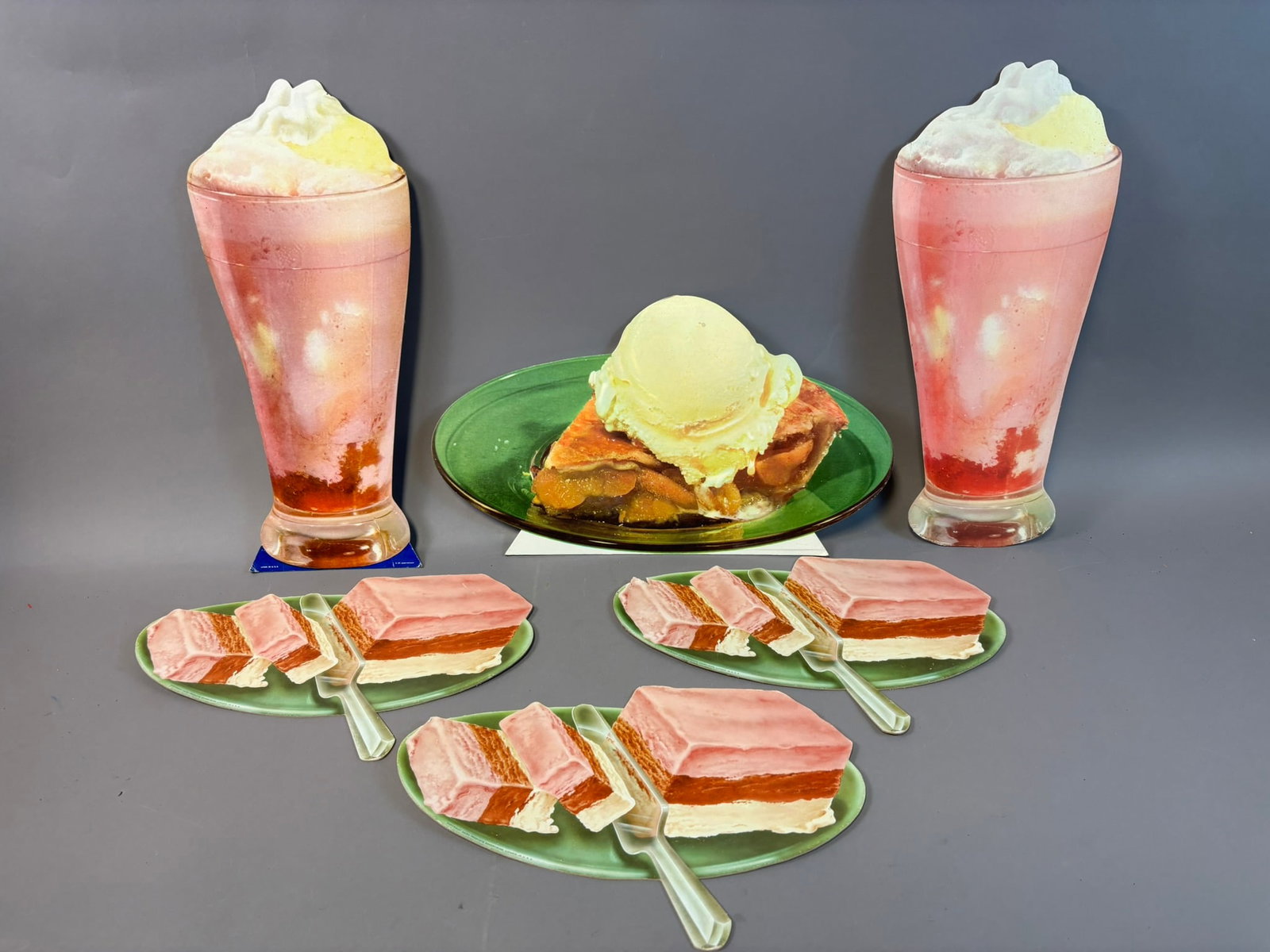 Lot 6 Original 1950s Soda Fountain Cardboard Diecut Shake Ice Cream Signs (1 of 14)