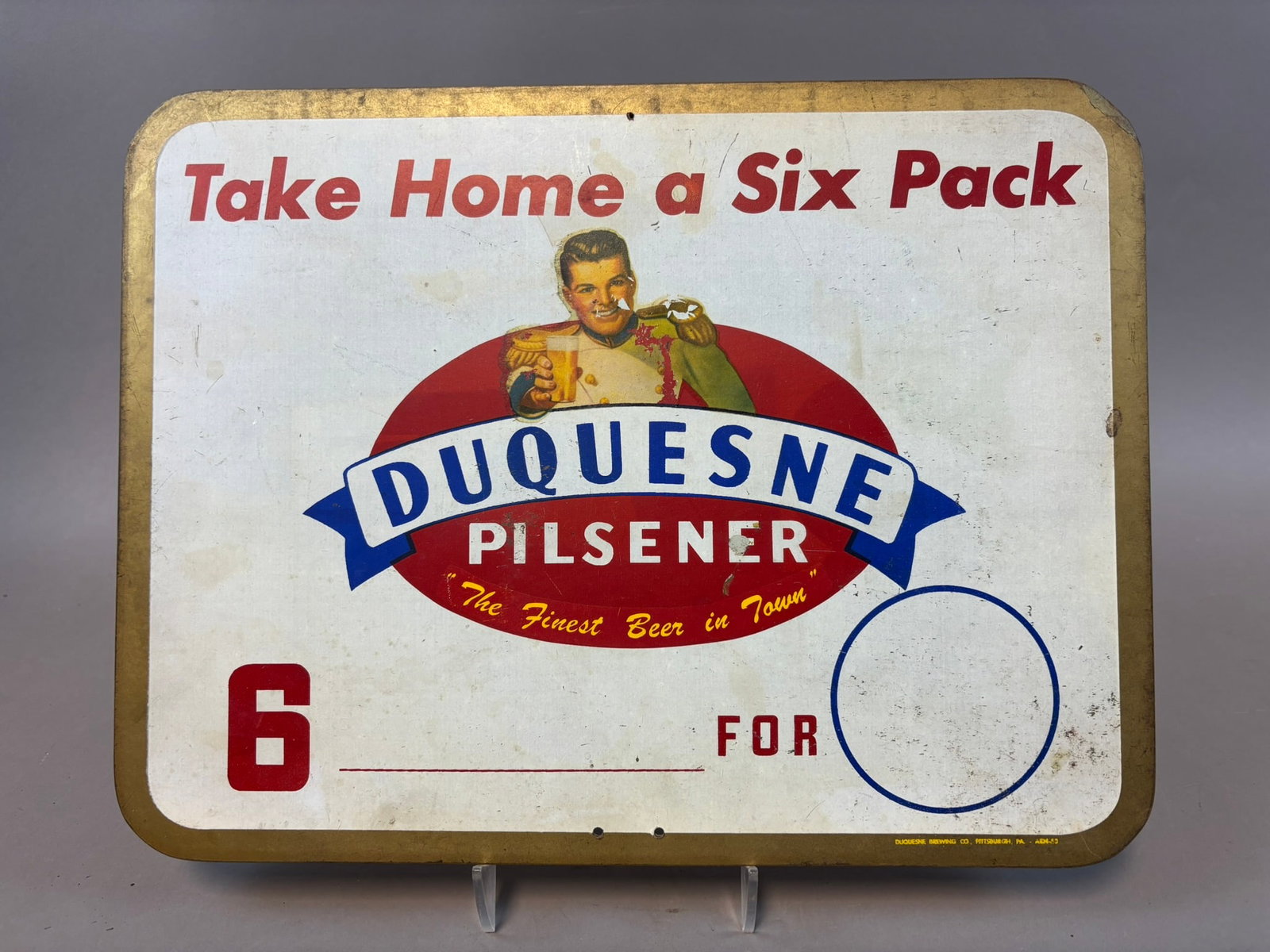 Duquesne Pilsener Original Double Sided Masonite Beer Rack Topper 1940s Sign: 14.5" x 11"