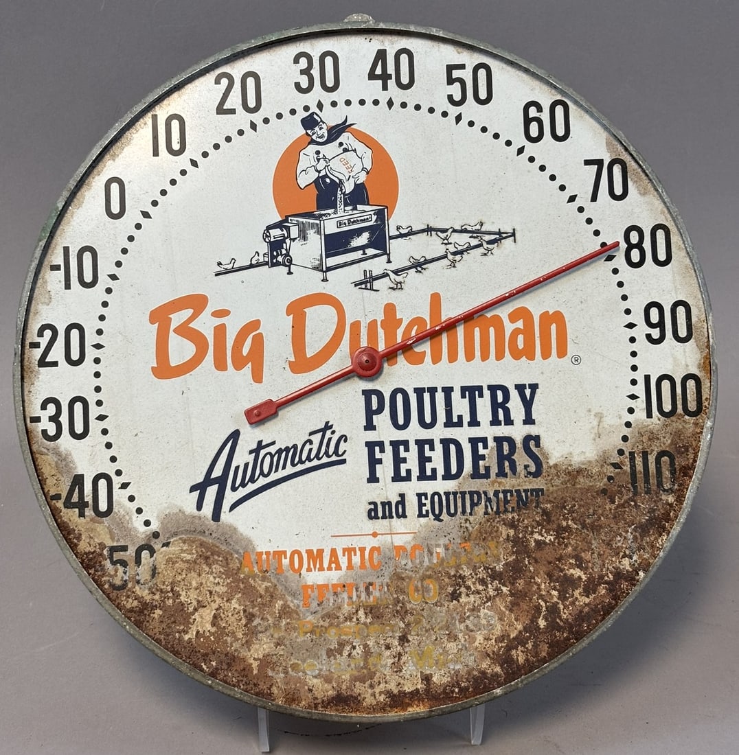 Big Dutchman Poultry Feeders & Equipment 12" Tin Litho Thermometer Sign (1 of 9)