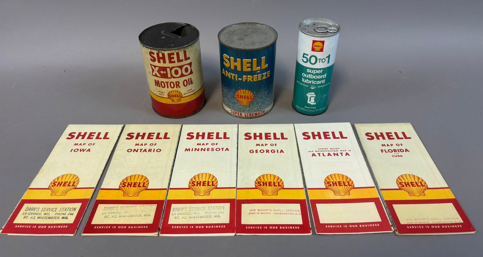 Shell Gas Station Lot 9 Items 6 Service Maps Shell X-100 Anti Freeze Quart (1 of 9)