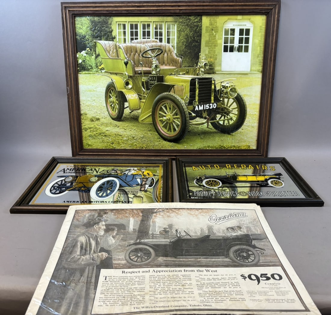 Lot 4 Overland AMC 1913 American & Auto Repairs Glass Mirrors & Prints: See all photos