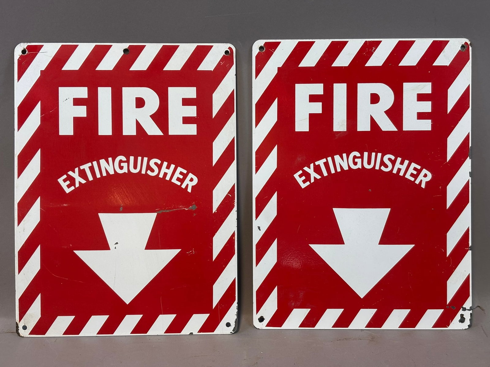 Pair Fire Extinguisher SST Painted Metal Advertising 1960s-70s Signs (1 of 13)