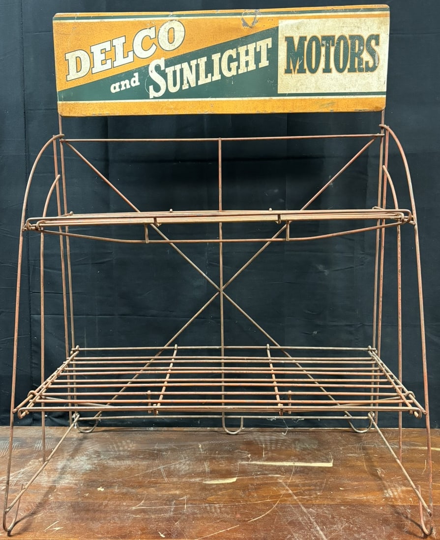 Delco & Sunlight Motors Original General Motors Metal Wire Store Display Rack Sign (1 of 3)