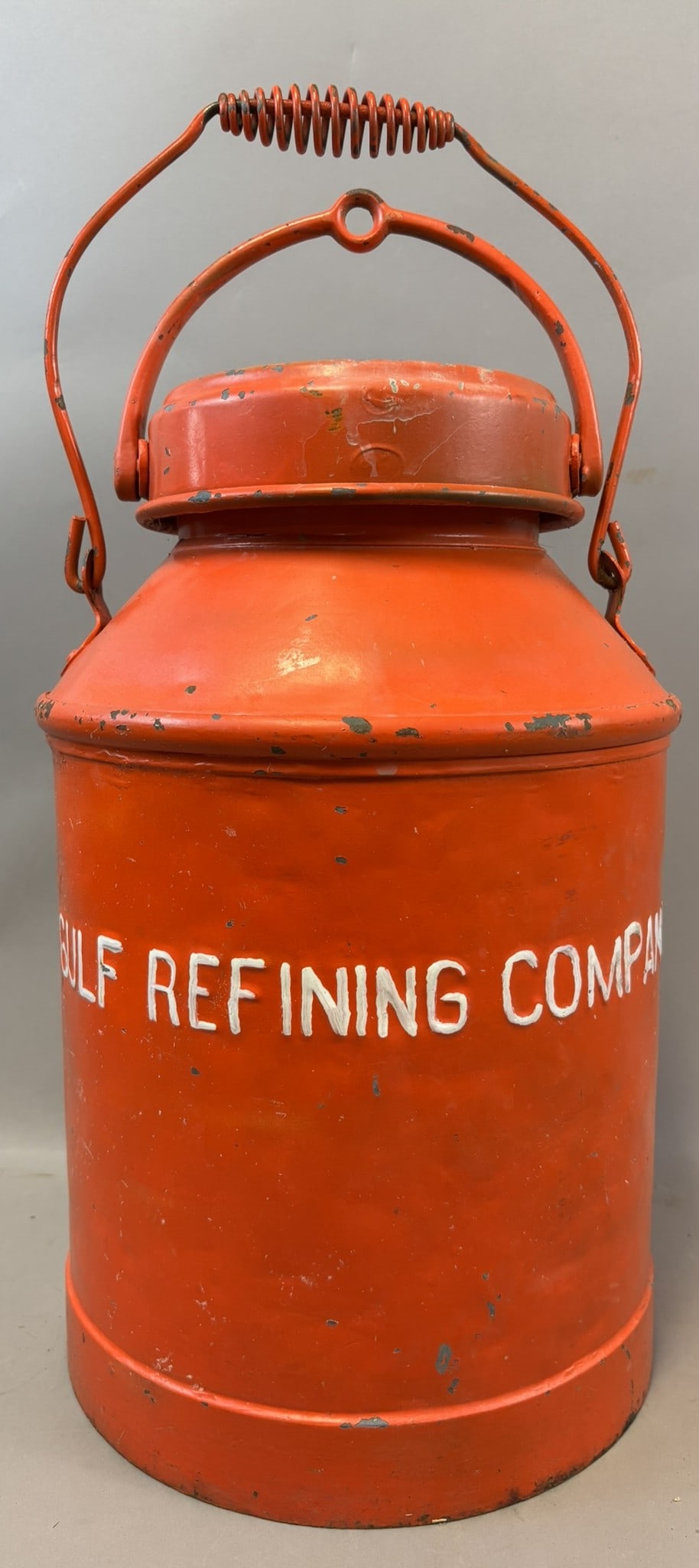 Gulf Refining Company Embossed Original 30s 40s 5 Gallon Motor Oil Can: 10.5" x 23.5"