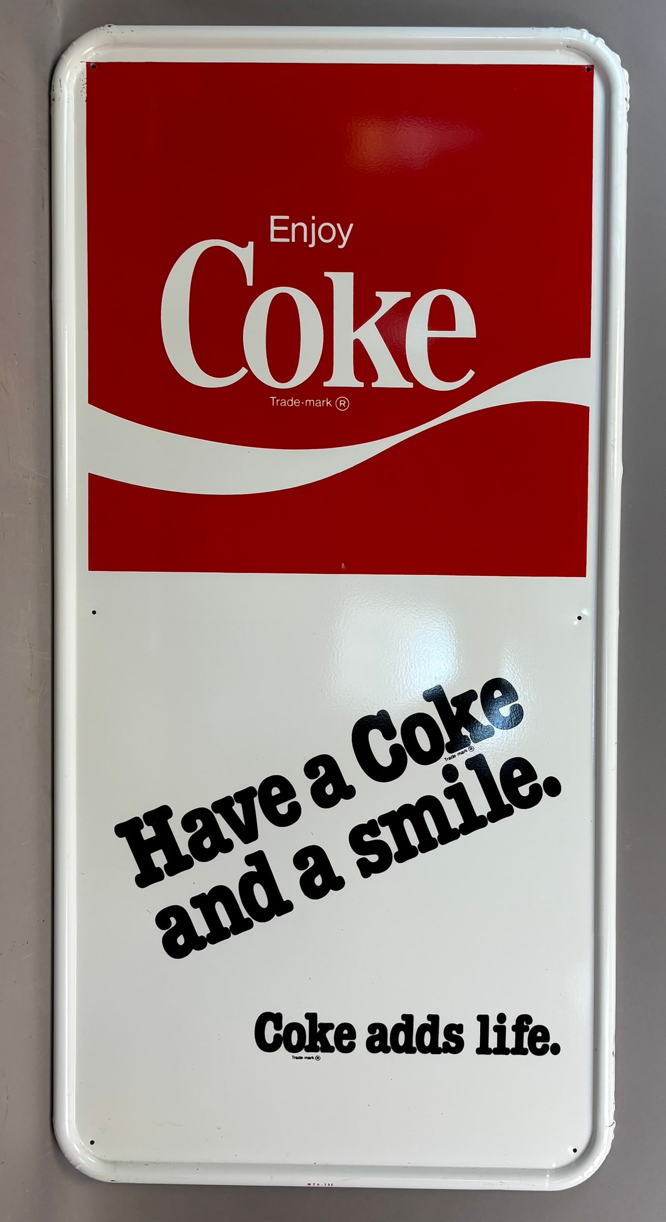 Enjoy Coca Cola Have A Coke & A Smile Adds Life SST Tin Advertising Sign NOS (1 of 9)