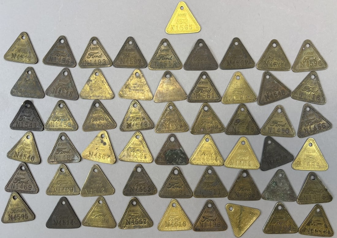 Rouge River Ford Motor Co Embossed Brass Tool Check Tag Lot 55 Tags: See all photos