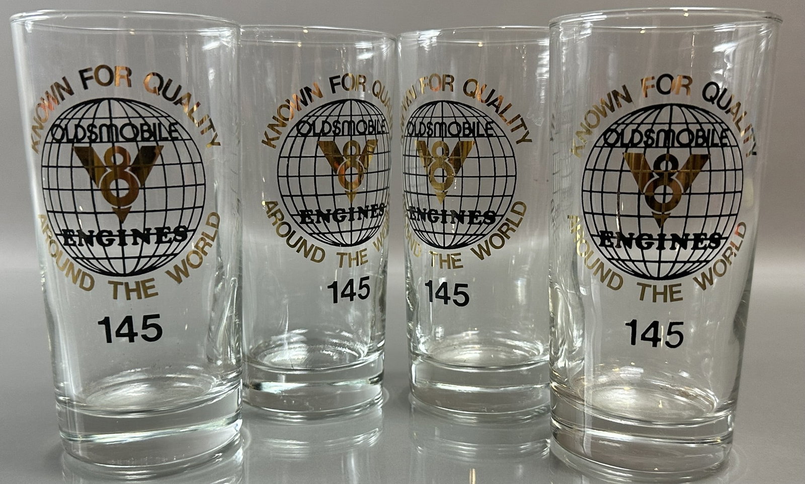 Lot 4 Oldsmobile Known For Quality Around The World V8 Engines High Ball Glasses: See all photos