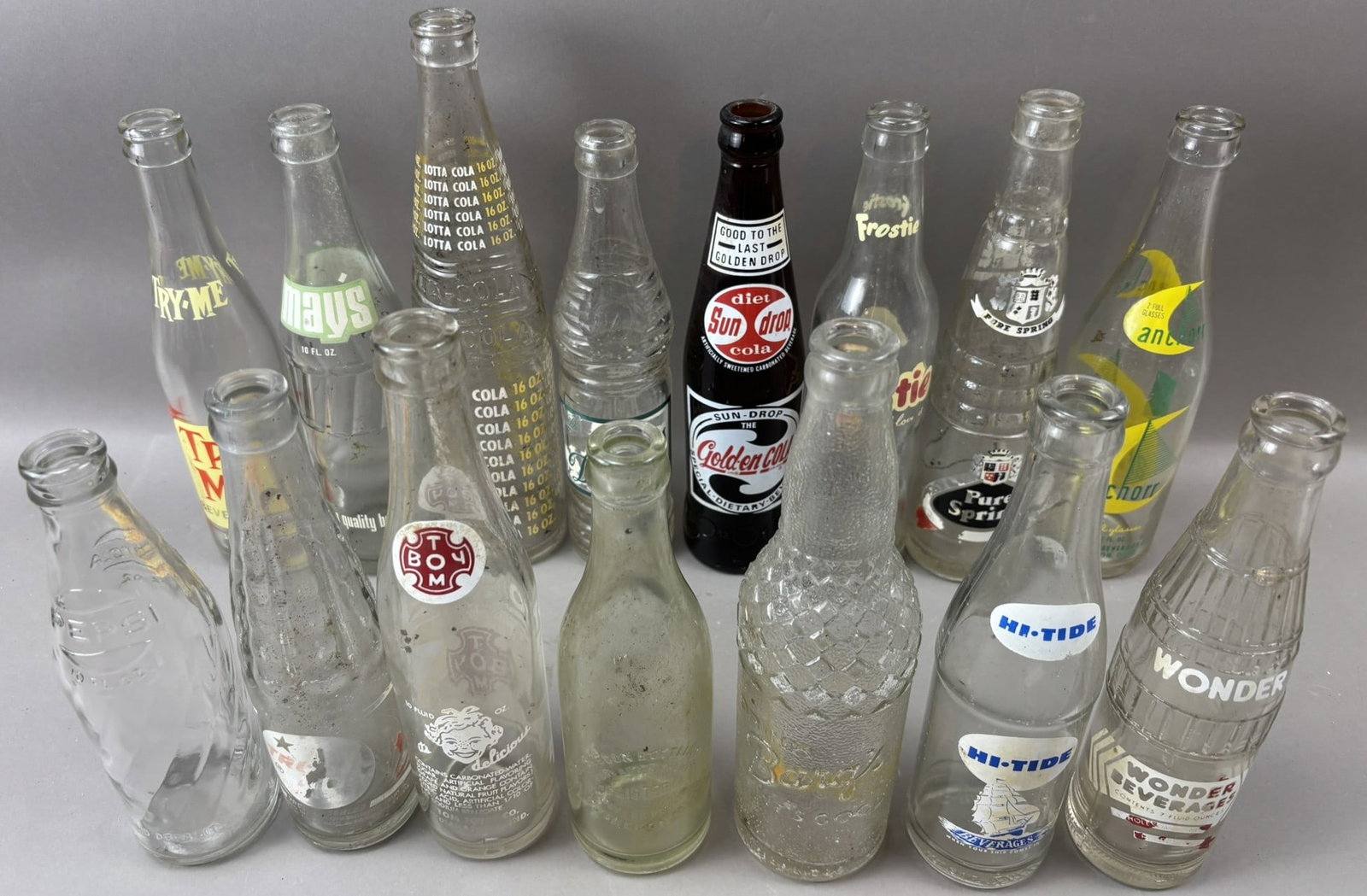 Lot 15 Mav's Try Me Sun Drop Wonder Hi-Tide Anchor Frostie ACL Soda Pop Bottle: See all photos