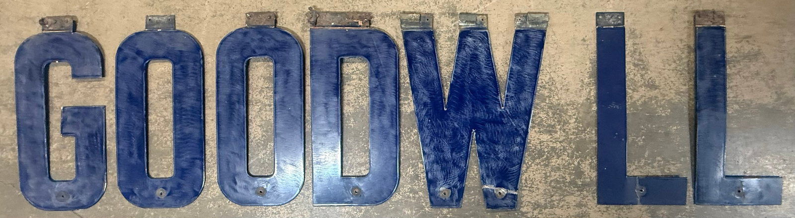 Pontiac Goodwill Original SSP Porcelain Advertising Sign Letters: Missing the "I" - overall letters are 19.5" tall x 9" wide