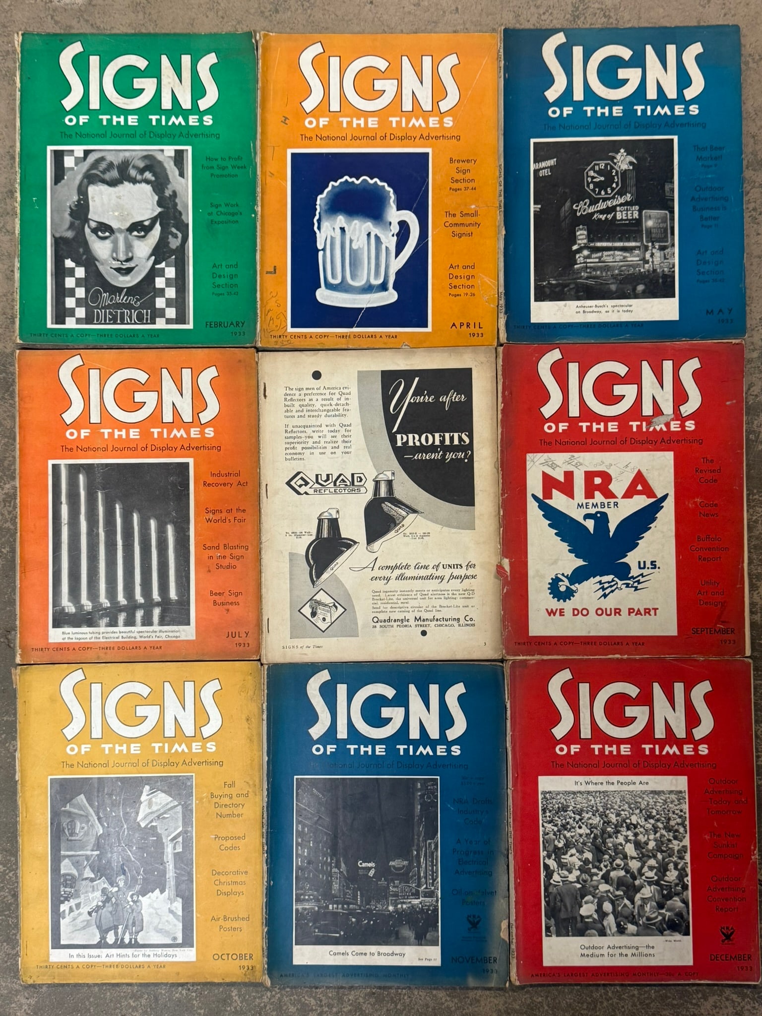 Lot 9 1933 Signs Of The Times Original Advertising Neon Sign Magazines: Great original content as shown.