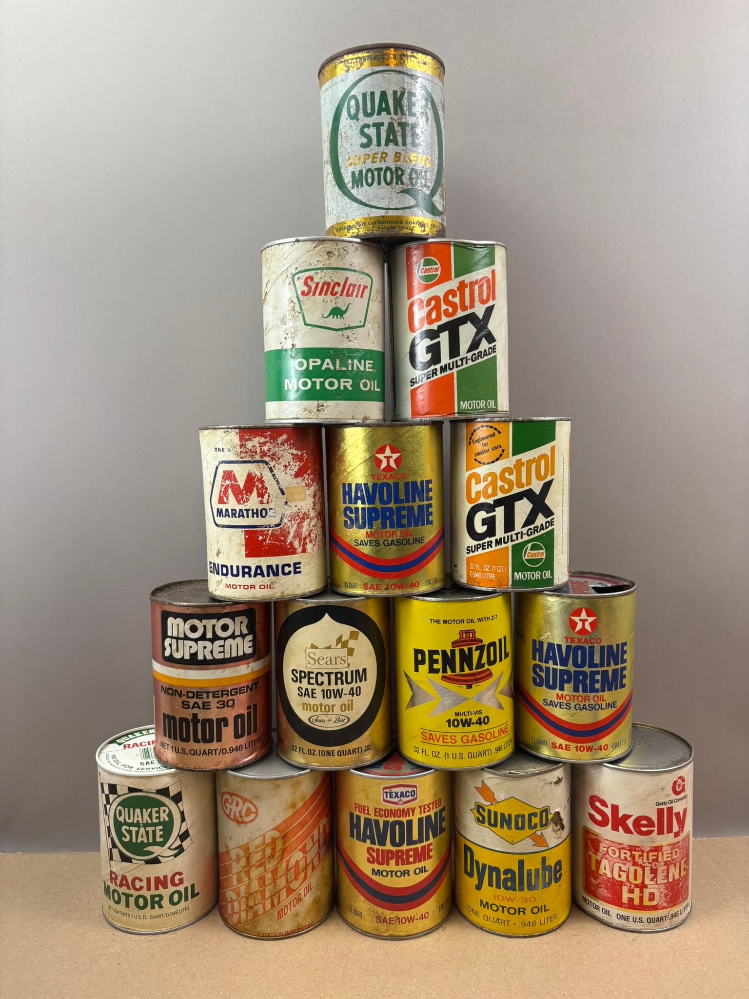 Lot 15 Empty Sinclair Quaker State Sunoco Skelly Castrol Sears Composite Oil Can (1 of 10)