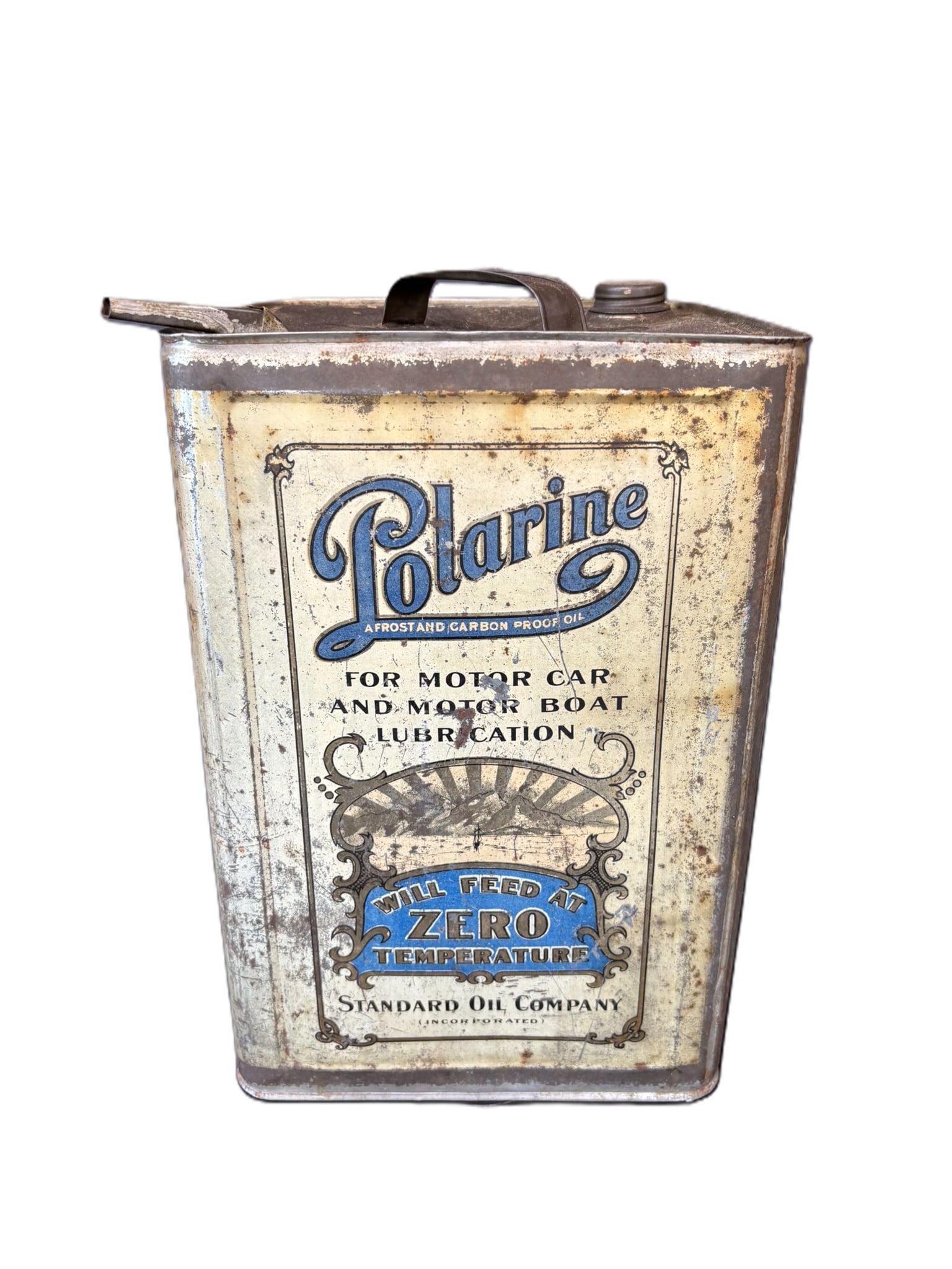 Polarine Standard Oil Co. Motor Car Boat 5 Gallon Oil Can: Great original graphics. Wear as shown. See all photos for a better idea on condition.