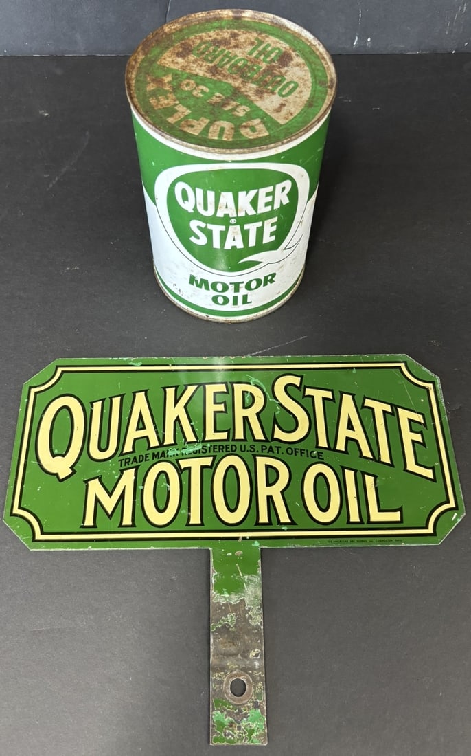 Quaker State Motor Oil Lubester Paddle Sign w/ Quart Can (1 of 6)