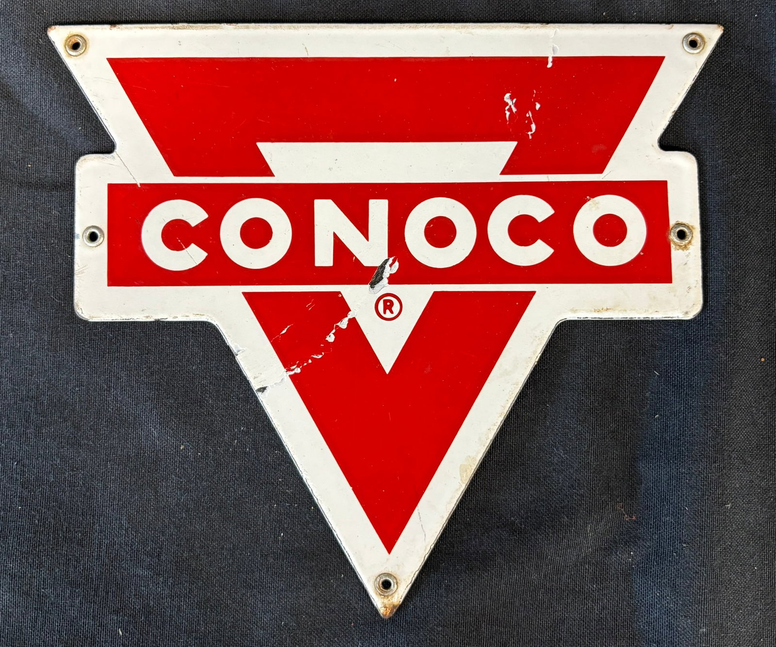 Conoco Gasoline Porcelain Pump Plate Advertising Sign: Measures 7.25" x 8.5"