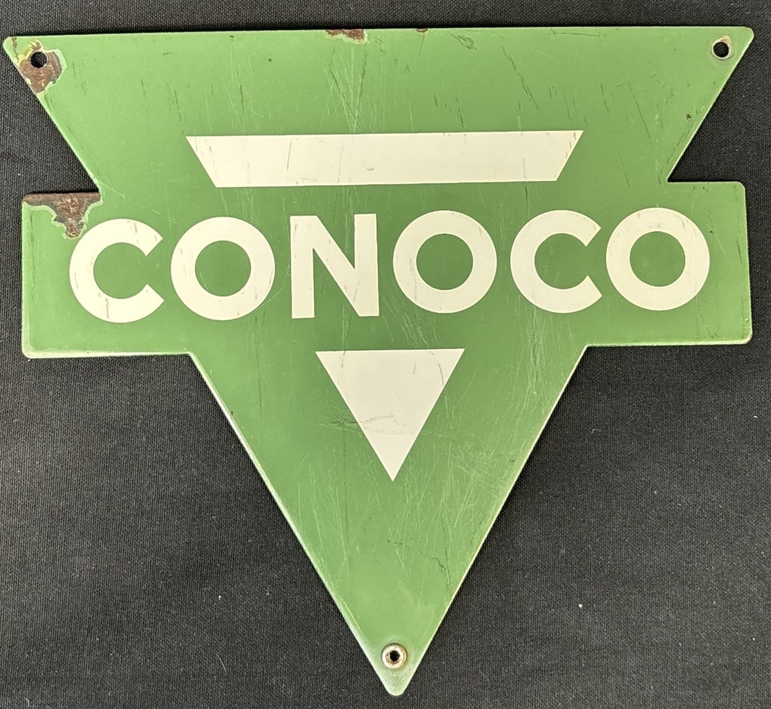 Conoco Gasoline Green Porcelain Pump Plate Advertising Sign (1 of 8)