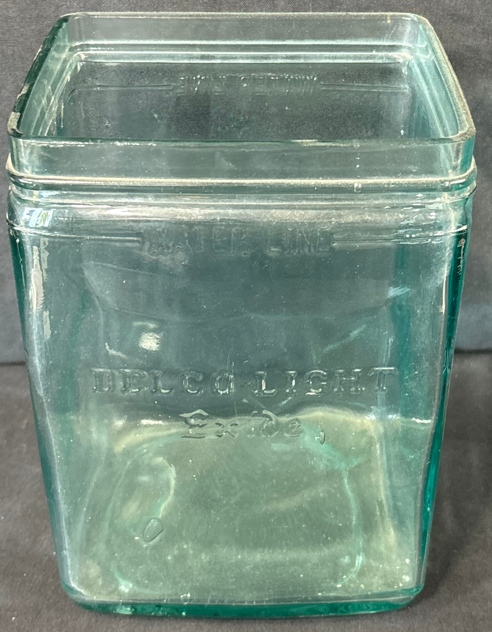 Delco Light Exide Embossed Original Glass Battery Box 20s: 10" tall x 6" wide x 7" wide