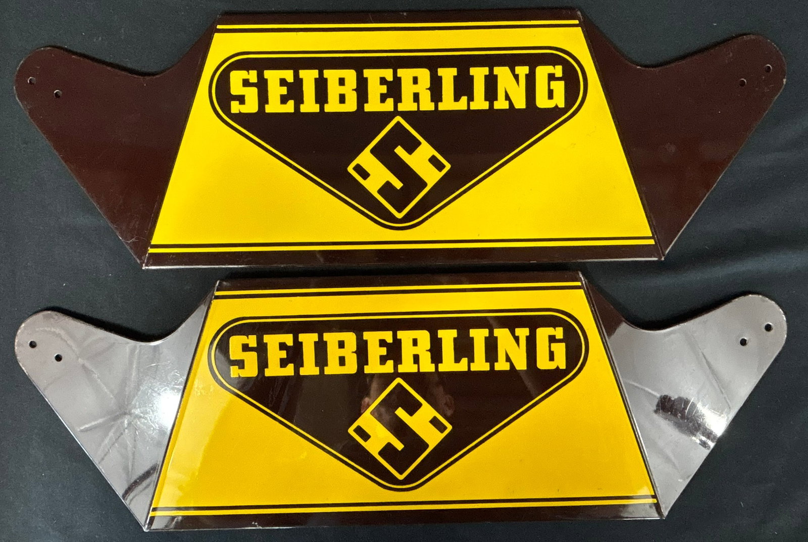 Seiberling Painted Metal NOS Original 50s Tire Rack Signs NM: Unused condition - 23" wide x 7.5" tall - unbent condition.