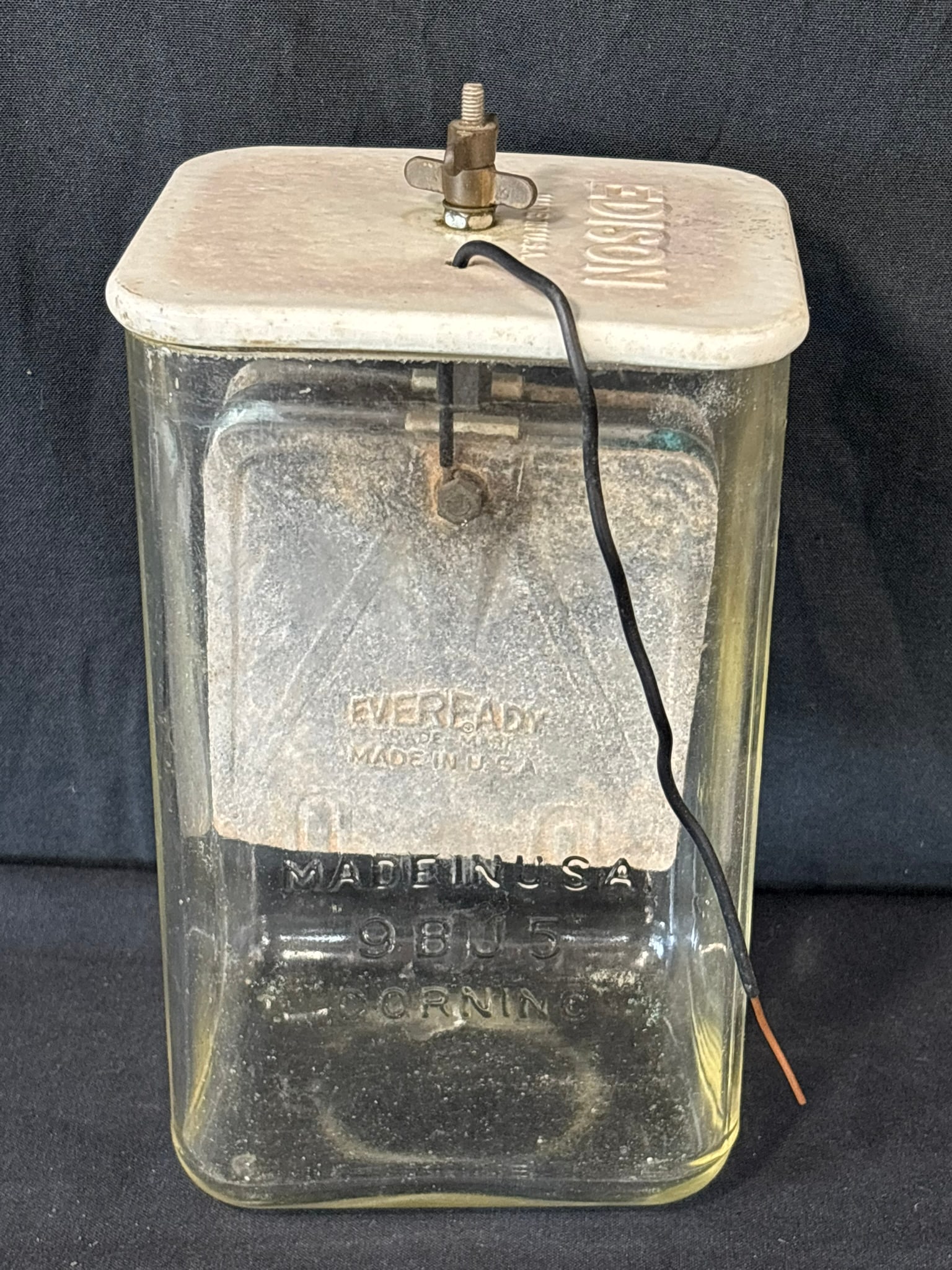 Edison Original Glass Corning Automotive Battery w/ Eveready: Measures roughly 11" x 6" x 6"