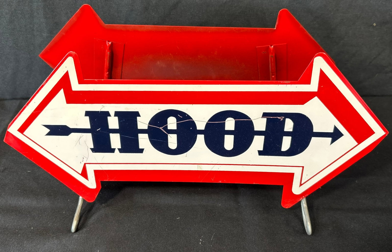 Hood Tires Painted Tire Rack Display Service Station Sign: 15" x 7.5" - light surface scratches. Overall a very tough to find tire rack!
