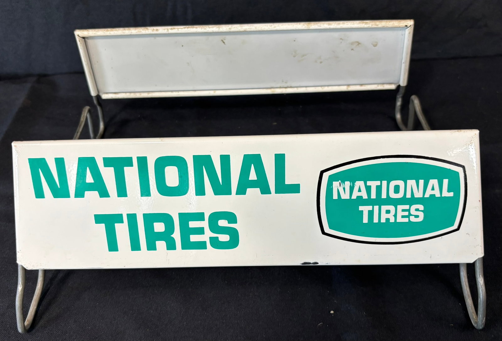 National Tires Painted Metal Store Display Tire Rack: Great original graphics. Wear as shown. See all photos for a better idea on condition.
