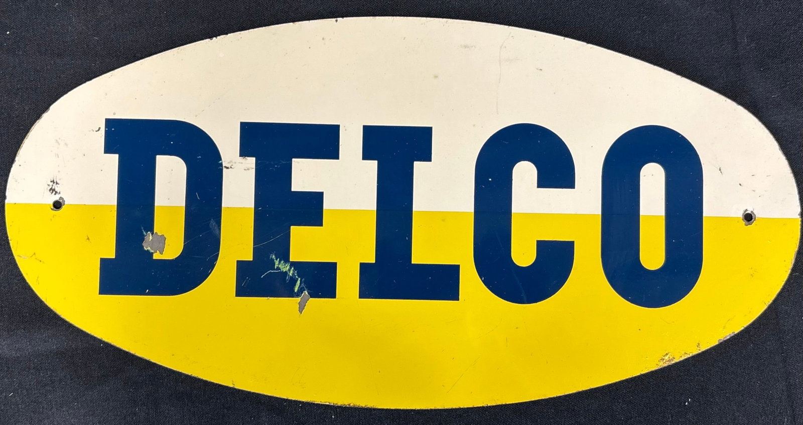Delco SST Painted Metal Advertising Store Display Rack Sign: 15.5" x 7.75"