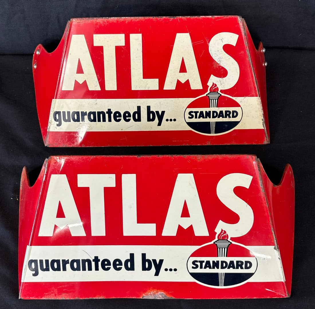 Atlas Standard Oil Metal Advertising Store Display Tire Rack: Great original graphics. Wear as shown. See all photos for a better idea on condition.