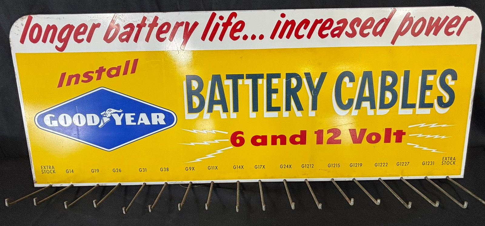 Goodyear 6 & 12 Volt Battery Cable SST Metal Display Sign: 30" x 11.5"