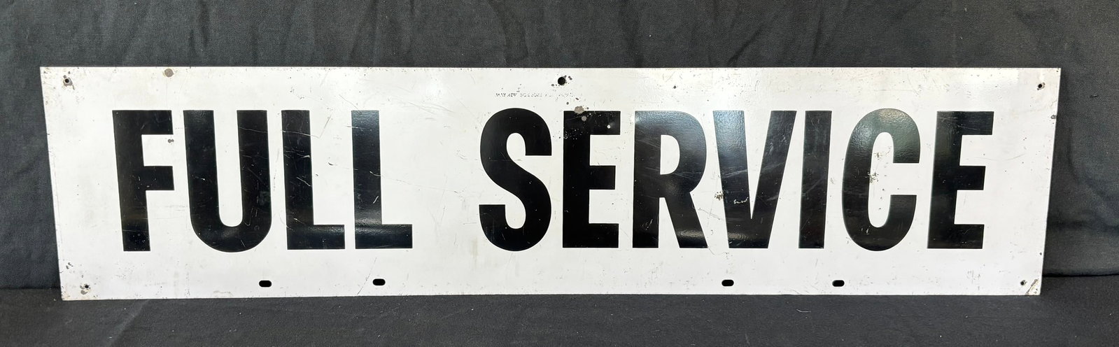Full Service DST Painted Metal Hanging Gas Station Sign: Marked May Advertising - measures 34" x 8"