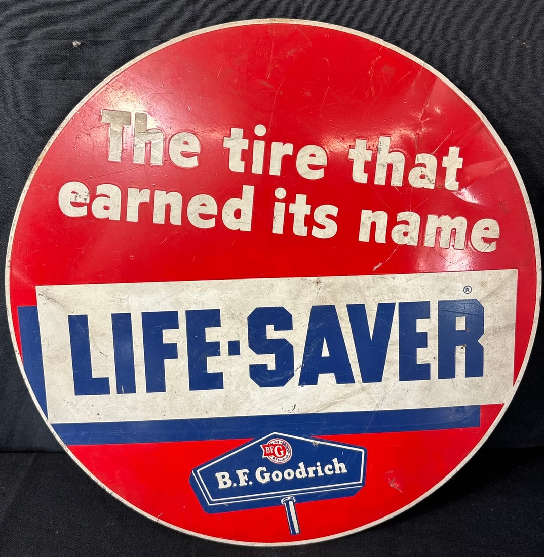 B.F. Goodrich Life Saver SST Painted Metal Tire Insert Sign: 15.5" diameter