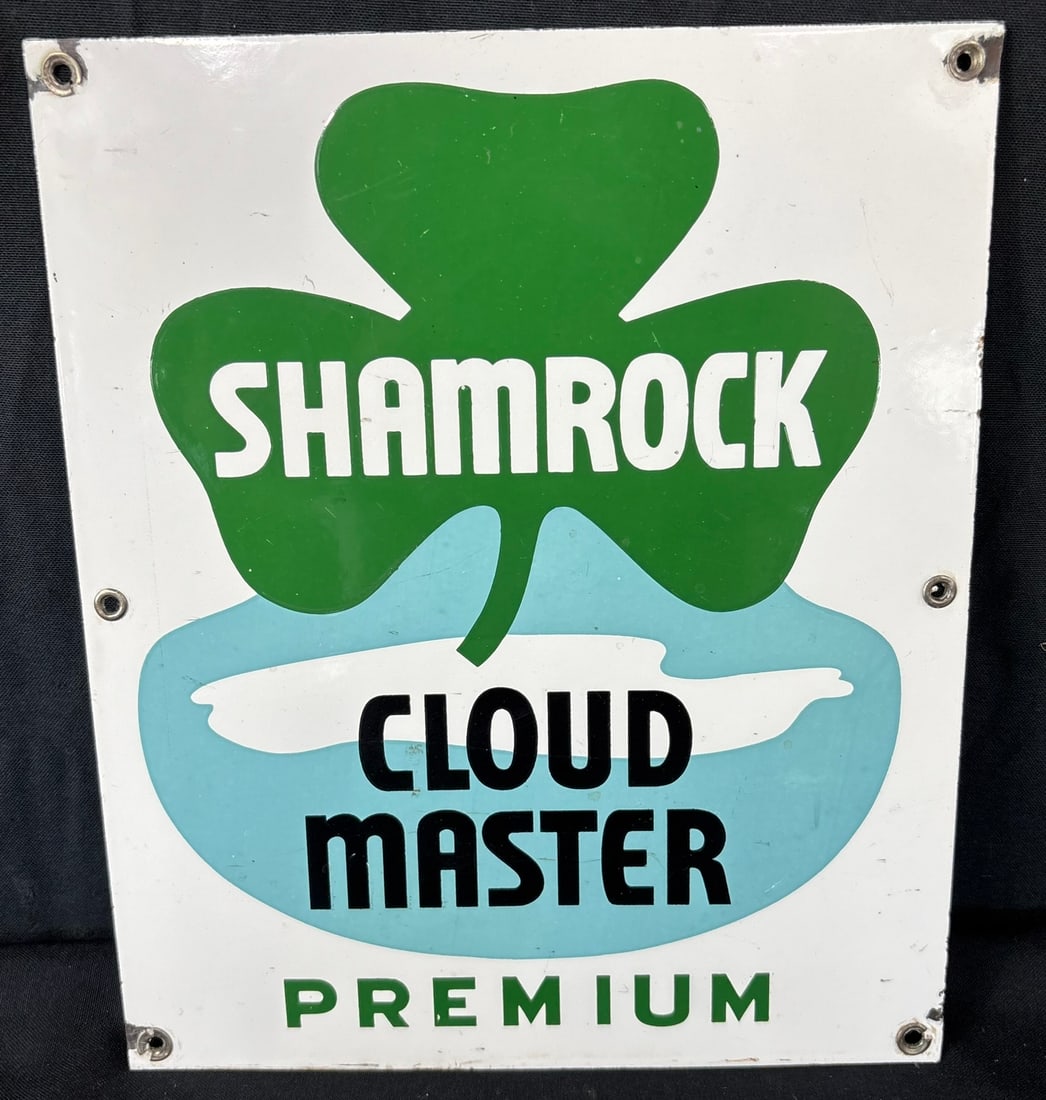 Shamrock Cloud Master Premium Porcelain Gas Pump Sign: 12.5" x 10.5"