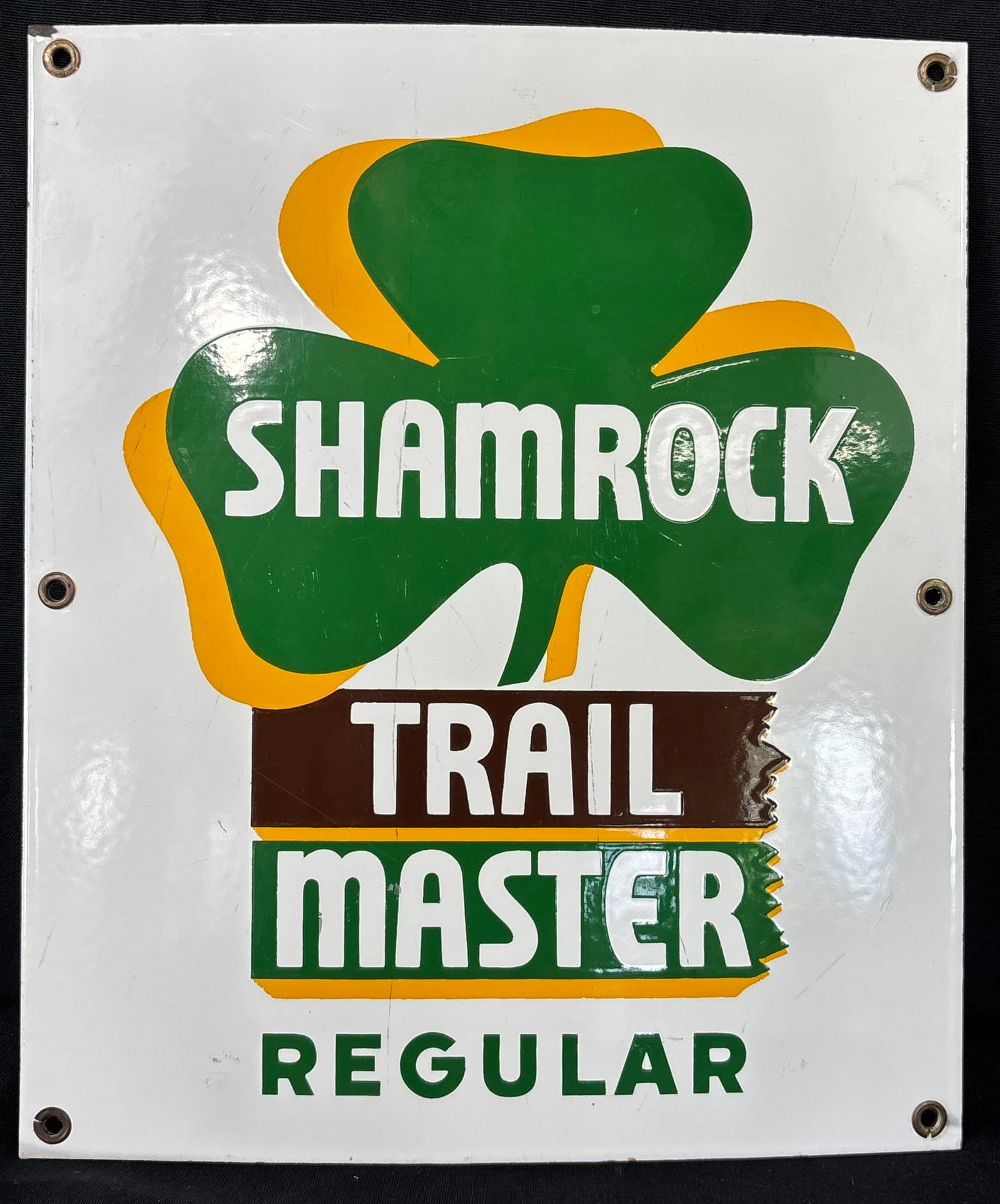 Shamrock Trail Master Regular Porcelain Gas Pump Sign: 12.5" x 10.5"