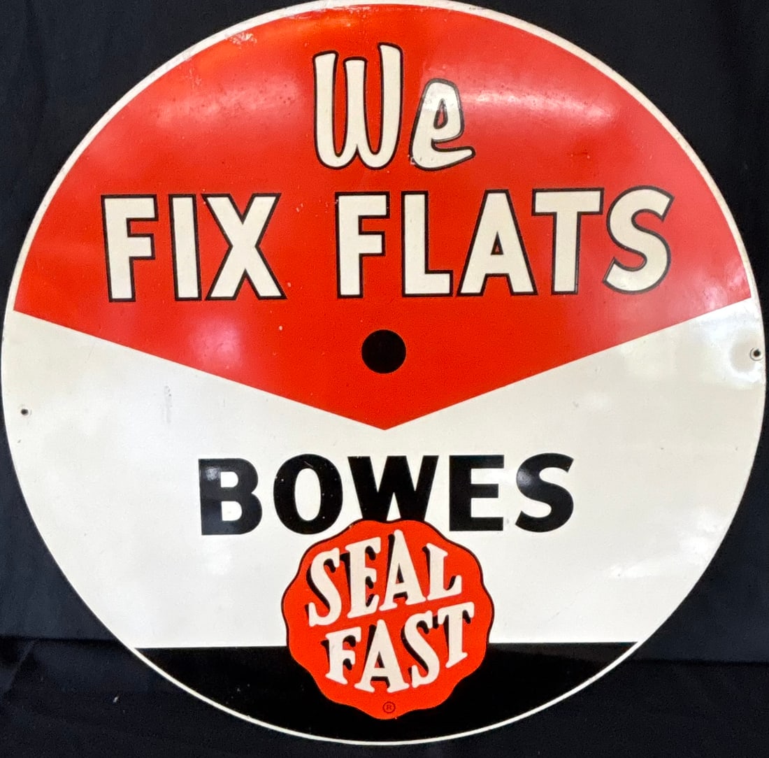 Bowes Seal Fast We Fix Flats SST Metal Tire Insert Sign: 21" diameter - appears unused.