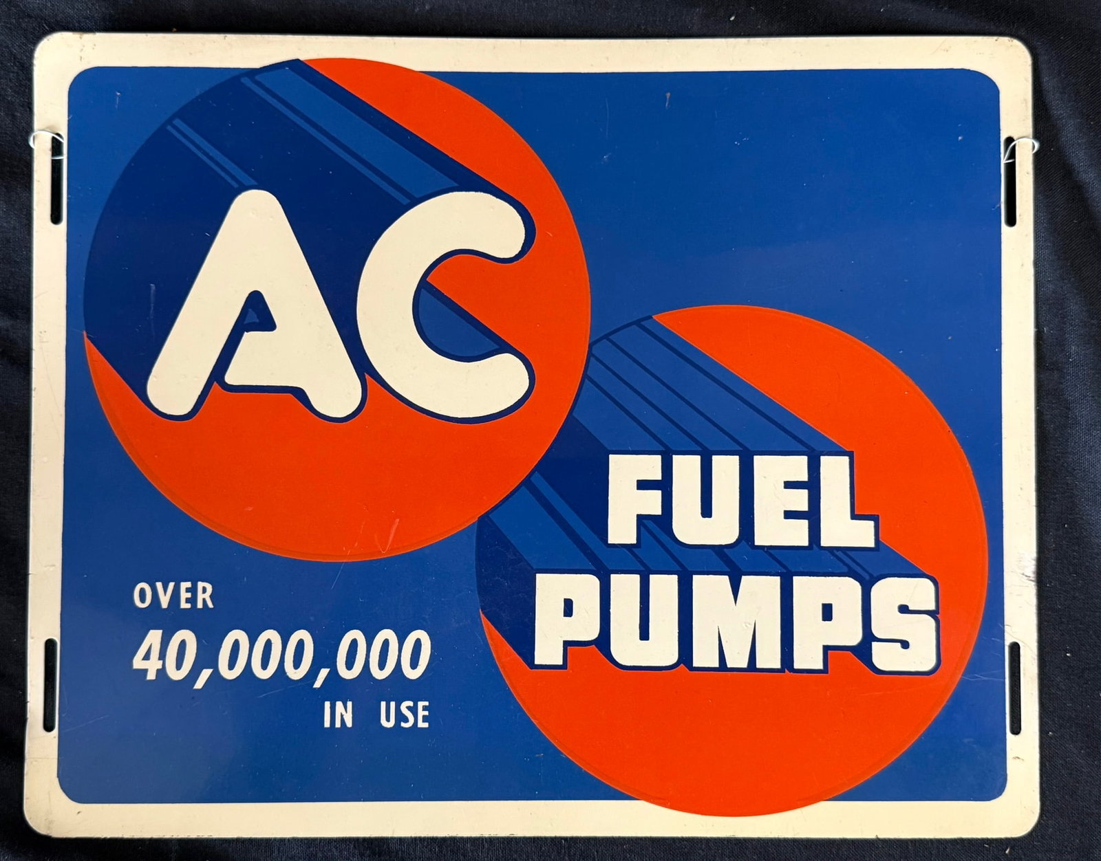 AC Fuel Pumps Over 40,000,000 In Use SST Painted Metal Sign: 15" x 12" - excellent original condition as shown.